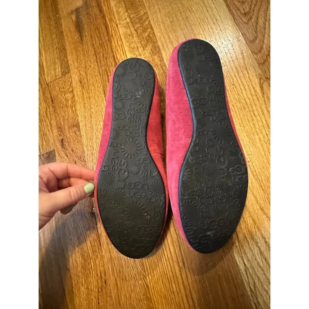 Ugg Alloway Leather Sheepskin Logo Pink Slip on Flats Shoes Women’s 8 Classic